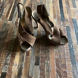 Pedro Garcia Brown Suede Peep-Toe Heels